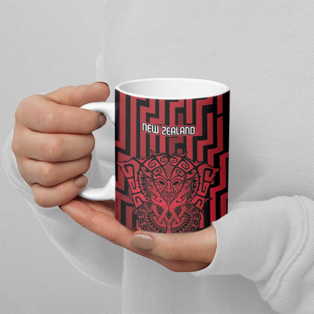 Custom Basketball New Zealand Ceramic Mug Red Maori Ta Moko Indigenous - Aussie Hoodie