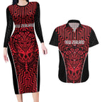 Custom Basketball New Zealand Couples Matching Long Sleeve Bodycon Dress and Hawaiian Shirt Red Maori Ta Moko Indigenous - Aussie Hoodie