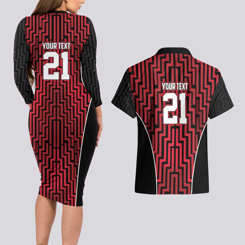 Custom Basketball New Zealand Couples Matching Long Sleeve Bodycon Dress and Hawaiian Shirt Red Maori Ta Moko Indigenous - Aussie Hoodie
