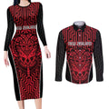 Custom Basketball New Zealand Couples Matching Long Sleeve Bodycon Dress and Long Sleeve Button Shirt Red Maori Ta Moko Indigenous - Aussie Hoodie