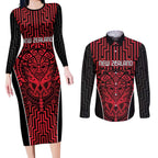 Custom Basketball New Zealand Couples Matching Long Sleeve Bodycon Dress and Long Sleeve Button Shirt Red Maori Ta Moko Indigenous - Aussie Hoodie