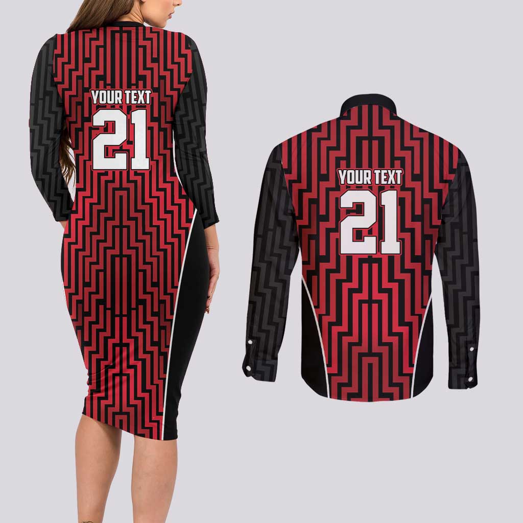 Custom Basketball New Zealand Couples Matching Long Sleeve Bodycon Dress and Long Sleeve Button Shirt Red Maori Ta Moko Indigenous - Aussie Hoodie