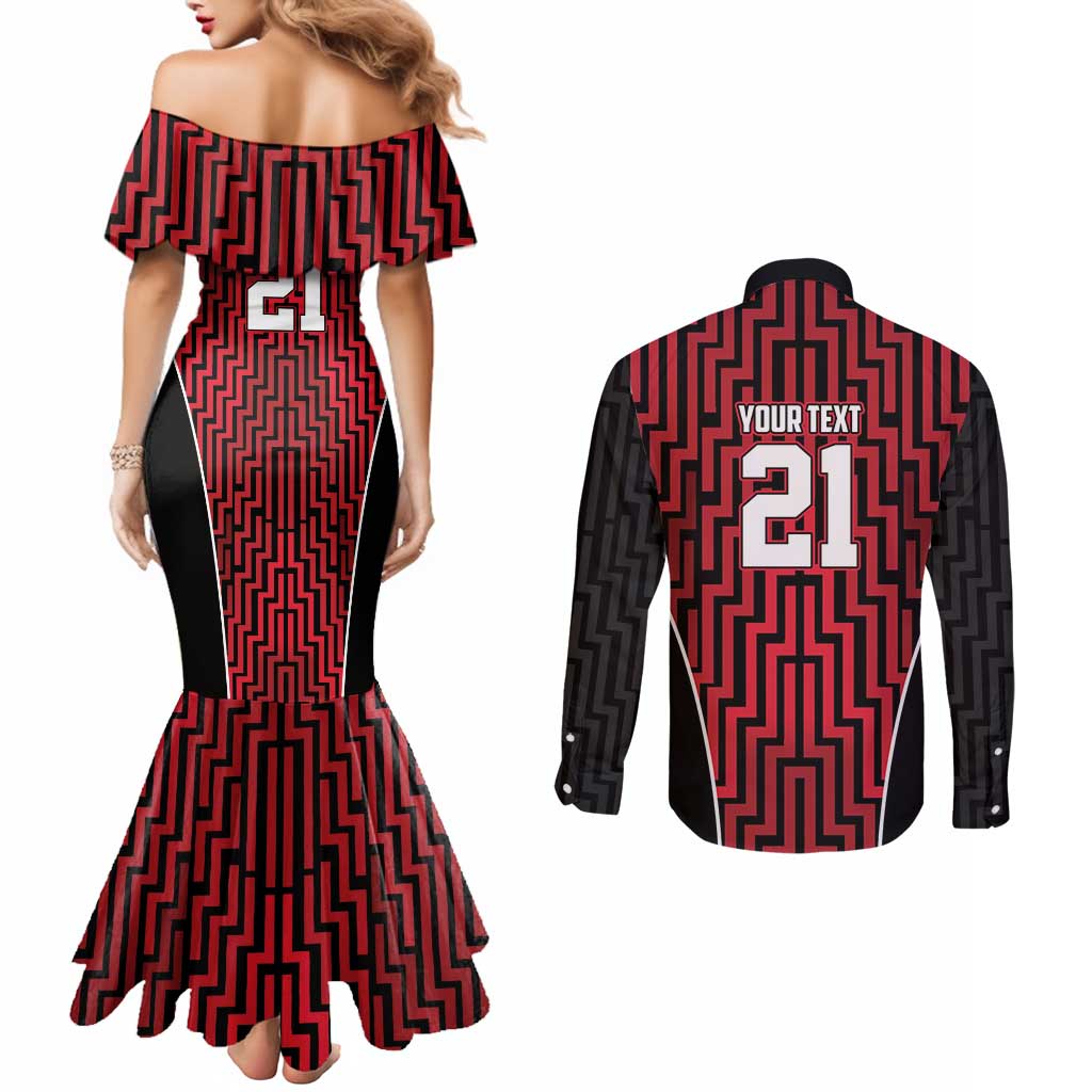 Custom Basketball New Zealand Couples Matching Mermaid Dress and Long Sleeve Button Shirt Red Maori Ta Moko Indigenous - Aussie Hoodie