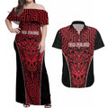 Custom Basketball New Zealand Couples Matching Off Shoulder Maxi Dress and Hawaiian Shirt Red Maori Ta Moko Indigenous - Aussie Hoodie