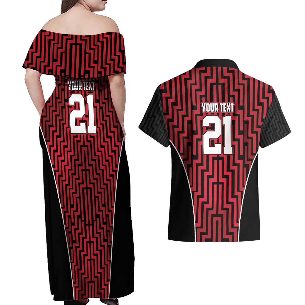 Custom Basketball New Zealand Couples Matching Off Shoulder Maxi Dress and Hawaiian Shirt Red Maori Ta Moko Indigenous - Aussie Hoodie