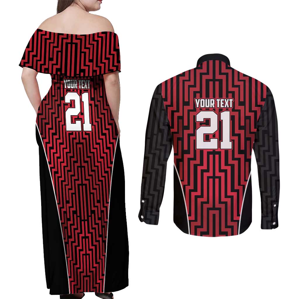 Custom Basketball New Zealand Couples Matching Off Shoulder Maxi Dress and Long Sleeve Button Shirt Red Maori Ta Moko Indigenous - Aussie Hoodie