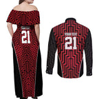 Custom Basketball New Zealand Couples Matching Off Shoulder Maxi Dress and Long Sleeve Button Shirt Red Maori Ta Moko Indigenous - Aussie Hoodie