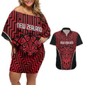 Custom Basketball New Zealand Couples Matching Off Shoulder Short Dress and Hawaiian Shirt Red Maori Ta Moko Indigenous - Aussie Hoodie