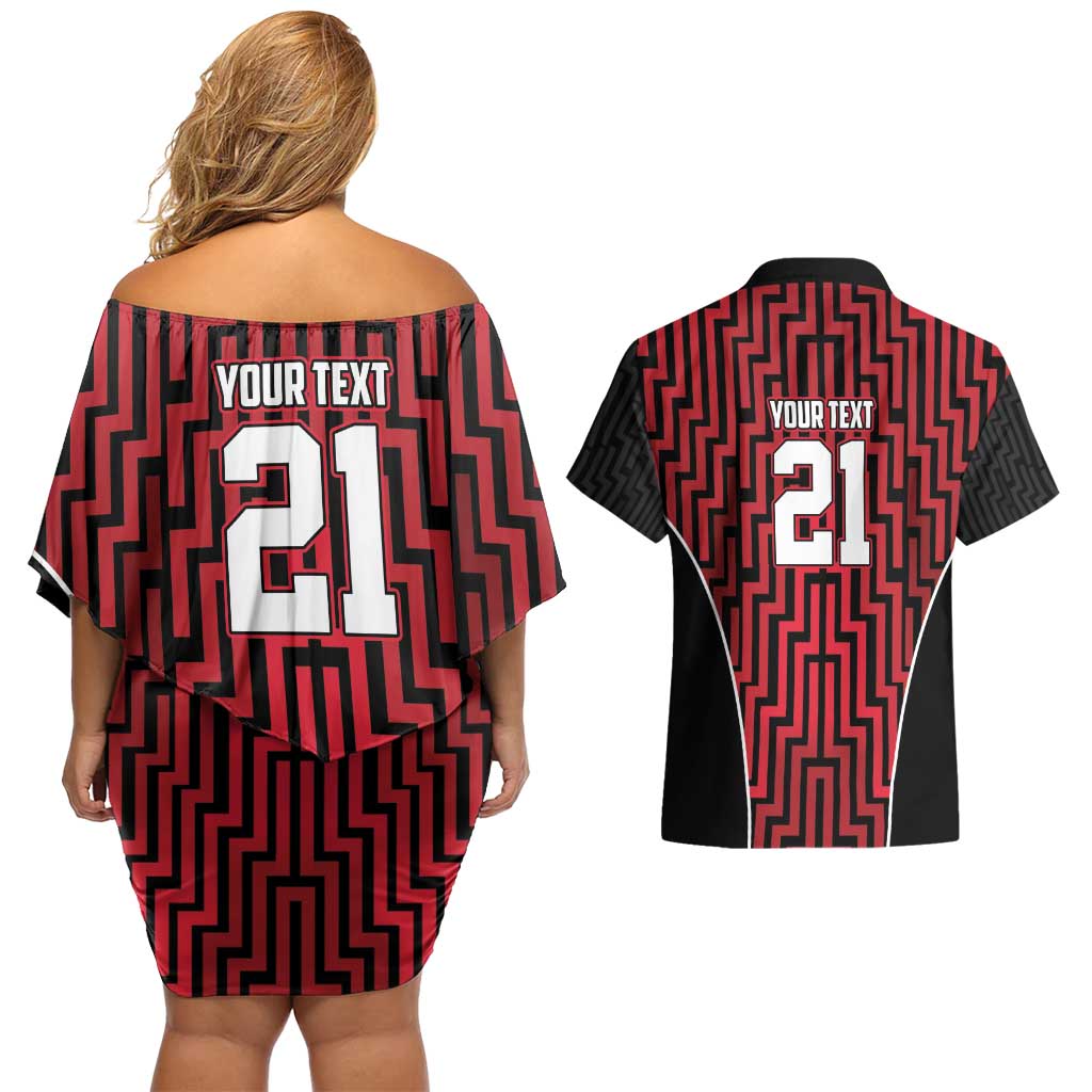 Custom Basketball New Zealand Couples Matching Off Shoulder Short Dress and Hawaiian Shirt Red Maori Ta Moko Indigenous - Aussie Hoodie