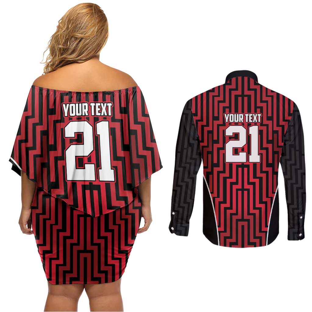 Custom Basketball New Zealand Couples Matching Off Shoulder Short Dress and Long Sleeve Button Shirt Red Maori Ta Moko Indigenous - Aussie Hoodie