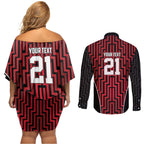 Custom Basketball New Zealand Couples Matching Off Shoulder Short Dress and Long Sleeve Button Shirt Red Maori Ta Moko Indigenous - Aussie Hoodie
