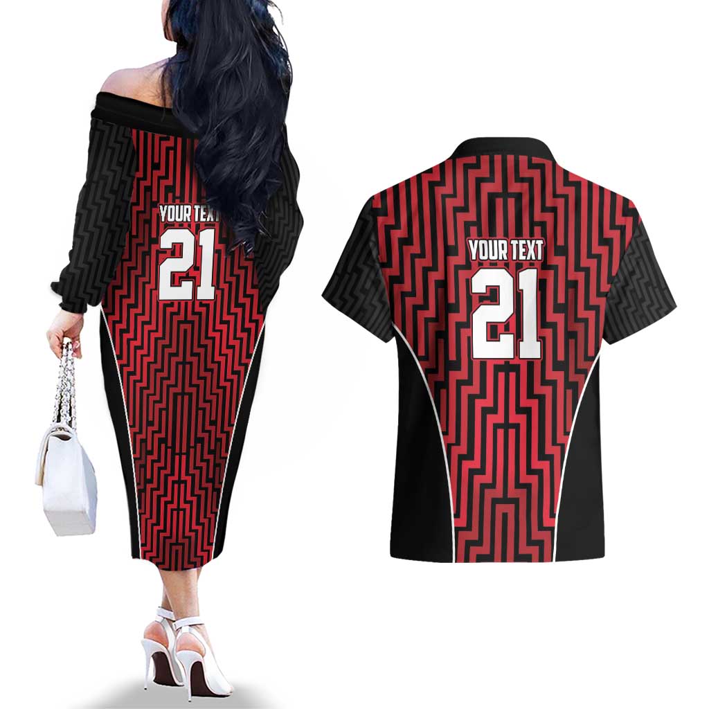 Custom Basketball New Zealand Couples Matching Off The Shoulder Long Sleeve Dress and Hawaiian Shirt Red Maori Ta Moko Indigenous - Aussie Hoodie
