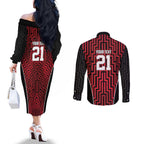 Custom Basketball New Zealand Couples Matching Off The Shoulder Long Sleeve Dress and Long Sleeve Button Shirt Red Maori Ta Moko Indigenous - Aussie Hoodie