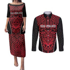 Custom Basketball New Zealand Couples Matching Puletasi and Long Sleeve Button Shirt Red Maori Ta Moko Indigenous - Aussie Hoodie