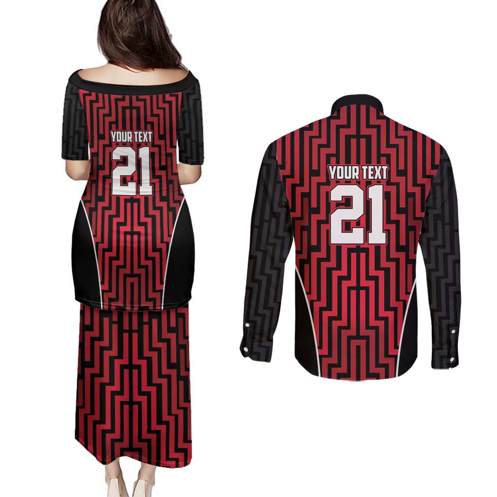 Custom Basketball New Zealand Couples Matching Puletasi and Long Sleeve Button Shirt Red Maori Ta Moko Indigenous - Aussie Hoodie