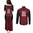 Custom Basketball New Zealand Couples Matching Puletasi and Long Sleeve Button Shirt Red Maori Ta Moko Indigenous - Aussie Hoodie