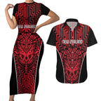 Custom Basketball New Zealand Couples Matching Short Sleeve Bodycon Dress and Hawaiian Shirt Red Maori Ta Moko Indigenous - Aussie Hoodie