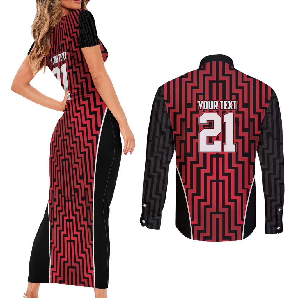 Custom Basketball New Zealand Couples Matching Short Sleeve Bodycon Dress and Long Sleeve Button Shirt Red Maori Ta Moko Indigenous - Aussie Hoodie