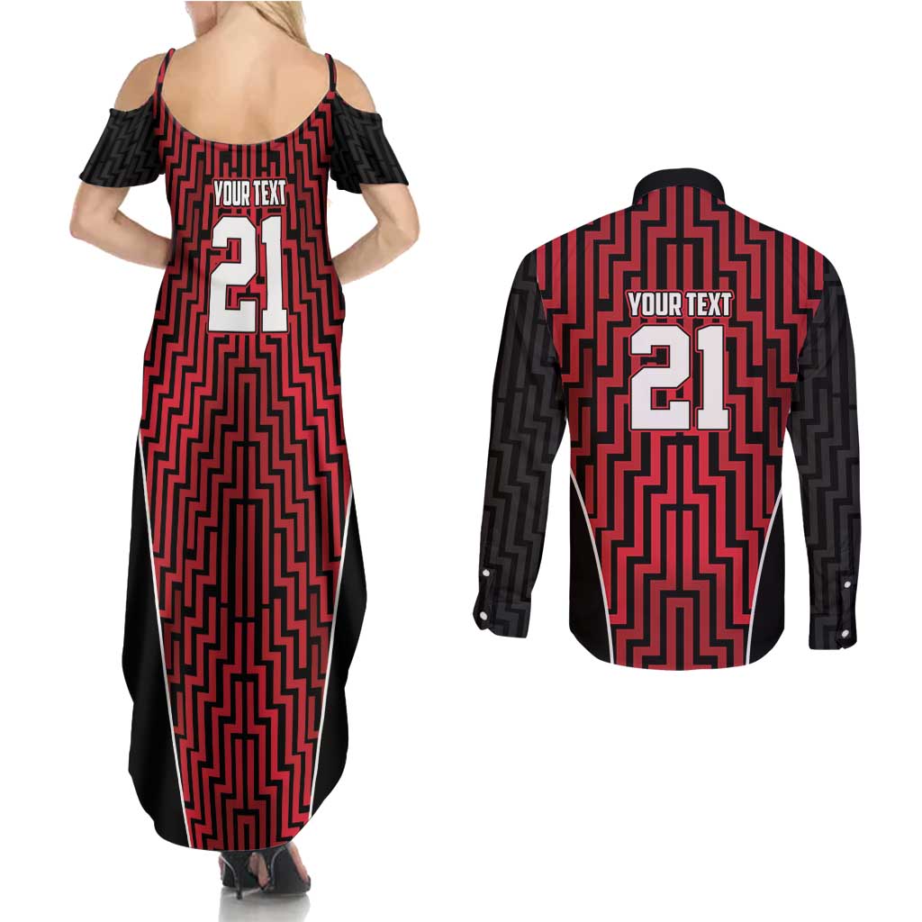 Custom Basketball New Zealand Couples Matching Summer Maxi Dress and Long Sleeve Button Shirt Red Maori Ta Moko Indigenous - Aussie Hoodie
