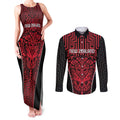 Custom Basketball New Zealand Couples Matching Tank Maxi Dress and Long Sleeve Button Shirt Red Maori Ta Moko Indigenous - Aussie Hoodie