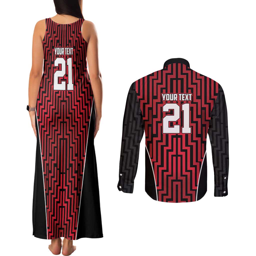 Custom Basketball New Zealand Couples Matching Tank Maxi Dress and Long Sleeve Button Shirt Red Maori Ta Moko Indigenous - Aussie Hoodie