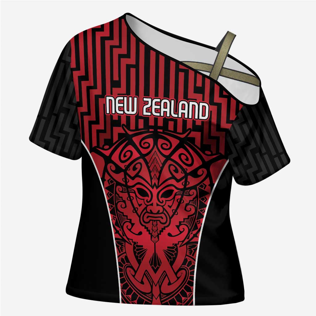 Custom Basketball New Zealand Cross Shoulder Shirt Red Maori Ta Moko Indigenous - Aussie Hoodie