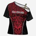Custom Basketball New Zealand Cross Shoulder Shirt Red Maori Ta Moko Indigenous - Aussie Hoodie