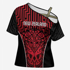 Custom Basketball New Zealand Cross Shoulder Shirt Red Maori Ta Moko Indigenous - Aussie Hoodie