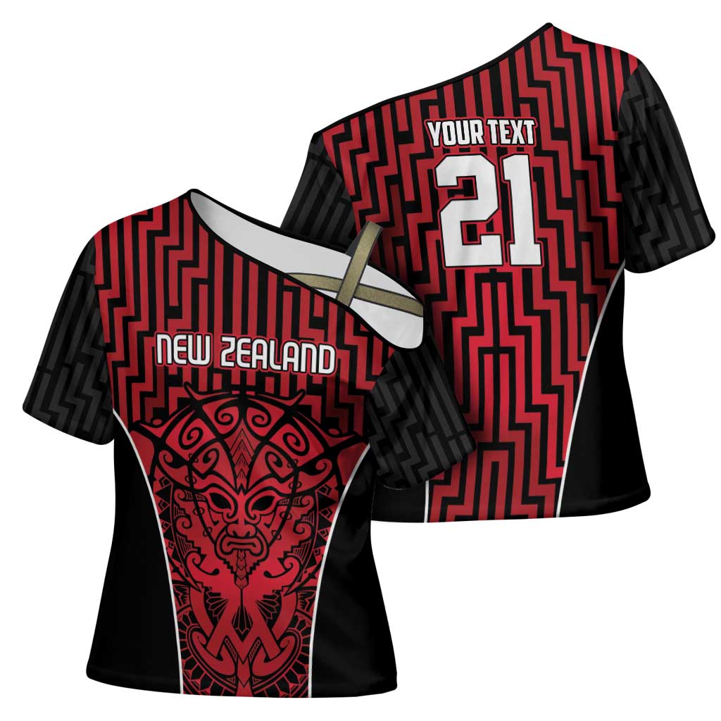 Custom Basketball New Zealand Cross Shoulder Shirt Red Maori Ta Moko Indigenous - Aussie Hoodie