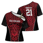 Custom Basketball New Zealand Cross Shoulder Shirt Red Maori Ta Moko Indigenous - Aussie Hoodie