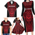 Custom Basketball New Zealand Family Matching Long Sleeve Bodycon Dress and Hawaiian Shirt Red Maori Ta Moko Indigenous - Aussie Hoodie