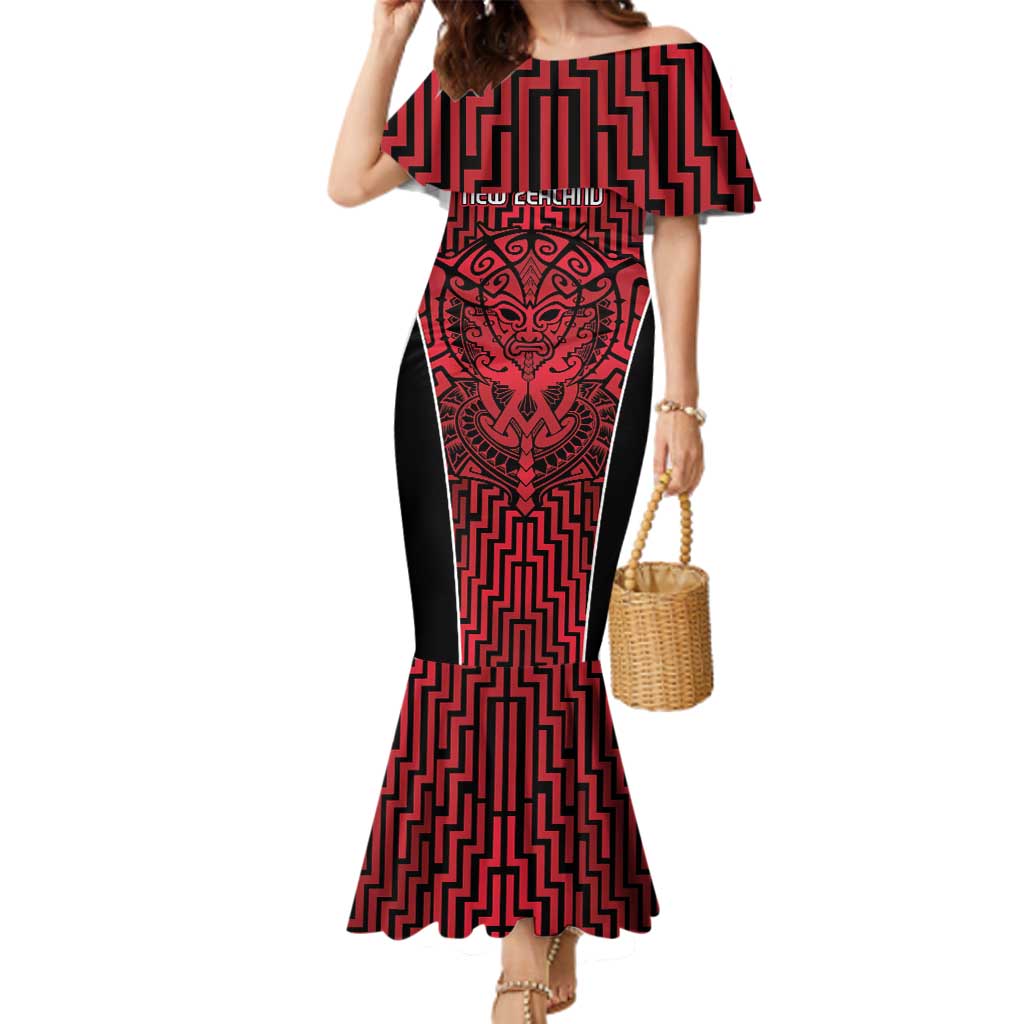 Custom Basketball New Zealand Family Matching Mermaid Dress and Hawaiian Shirt Red Maori Ta Moko Indigenous - Aussie Hoodie