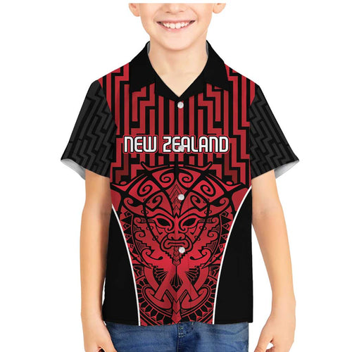 Custom Basketball New Zealand Family Matching Mermaid Dress and Hawaiian Shirt Red Maori Ta Moko Indigenous - Aussie Hoodie