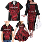 Custom Basketball New Zealand Family Matching Off The Shoulder Long Sleeve Dress and Hawaiian Shirt Red Maori Ta Moko Indigenous - Aussie Hoodie