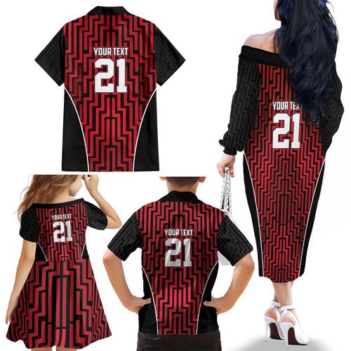 Custom Basketball New Zealand Family Matching Off The Shoulder Long Sleeve Dress and Hawaiian Shirt Red Maori Ta Moko Indigenous - Aussie Hoodie