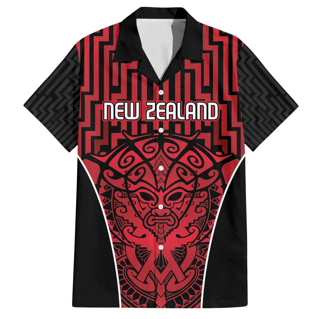 Custom Basketball New Zealand Family Matching Off The Shoulder Long Sleeve Dress and Hawaiian Shirt Red Maori Ta Moko Indigenous - Aussie Hoodie