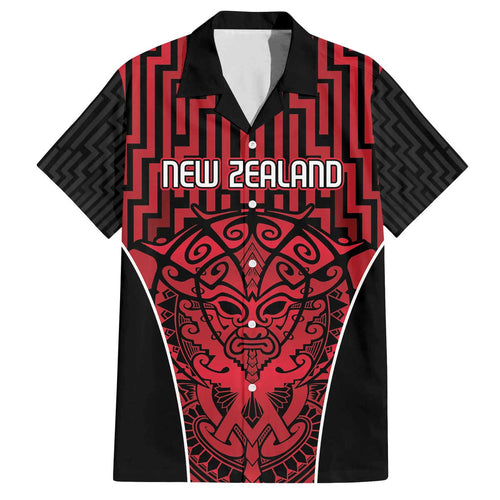 Custom Basketball New Zealand Family Matching Off The Shoulder Long Sleeve Dress and Hawaiian Shirt Red Maori Ta Moko Indigenous - Aussie Hoodie