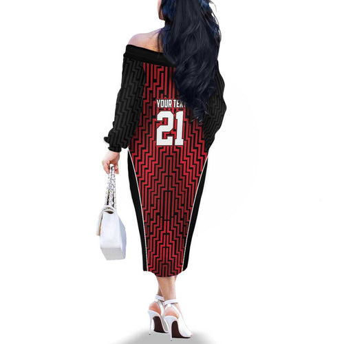 Custom Basketball New Zealand Family Matching Off The Shoulder Long Sleeve Dress and Hawaiian Shirt Red Maori Ta Moko Indigenous - Aussie Hoodie