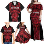 Custom Basketball New Zealand Family Matching Off Shoulder Maxi Dress and Hawaiian Shirt Red Maori Ta Moko Indigenous - Aussie Hoodie