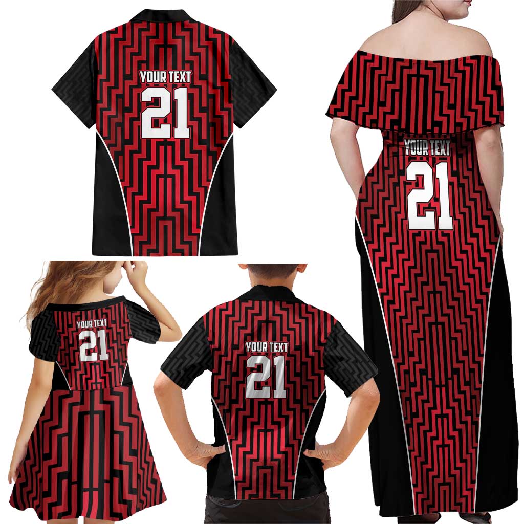 Custom Basketball New Zealand Family Matching Off Shoulder Maxi Dress and Hawaiian Shirt Red Maori Ta Moko Indigenous - Aussie Hoodie