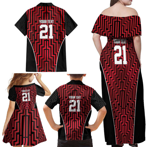 Custom Basketball New Zealand Family Matching Off Shoulder Maxi Dress and Hawaiian Shirt Red Maori Ta Moko Indigenous - Aussie Hoodie