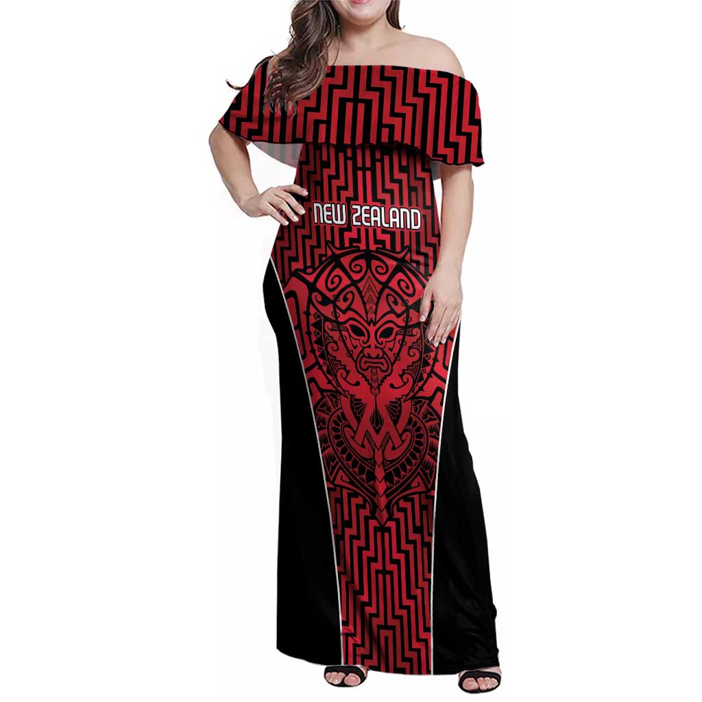Custom Basketball New Zealand Family Matching Off Shoulder Maxi Dress and Hawaiian Shirt Red Maori Ta Moko Indigenous - Aussie Hoodie