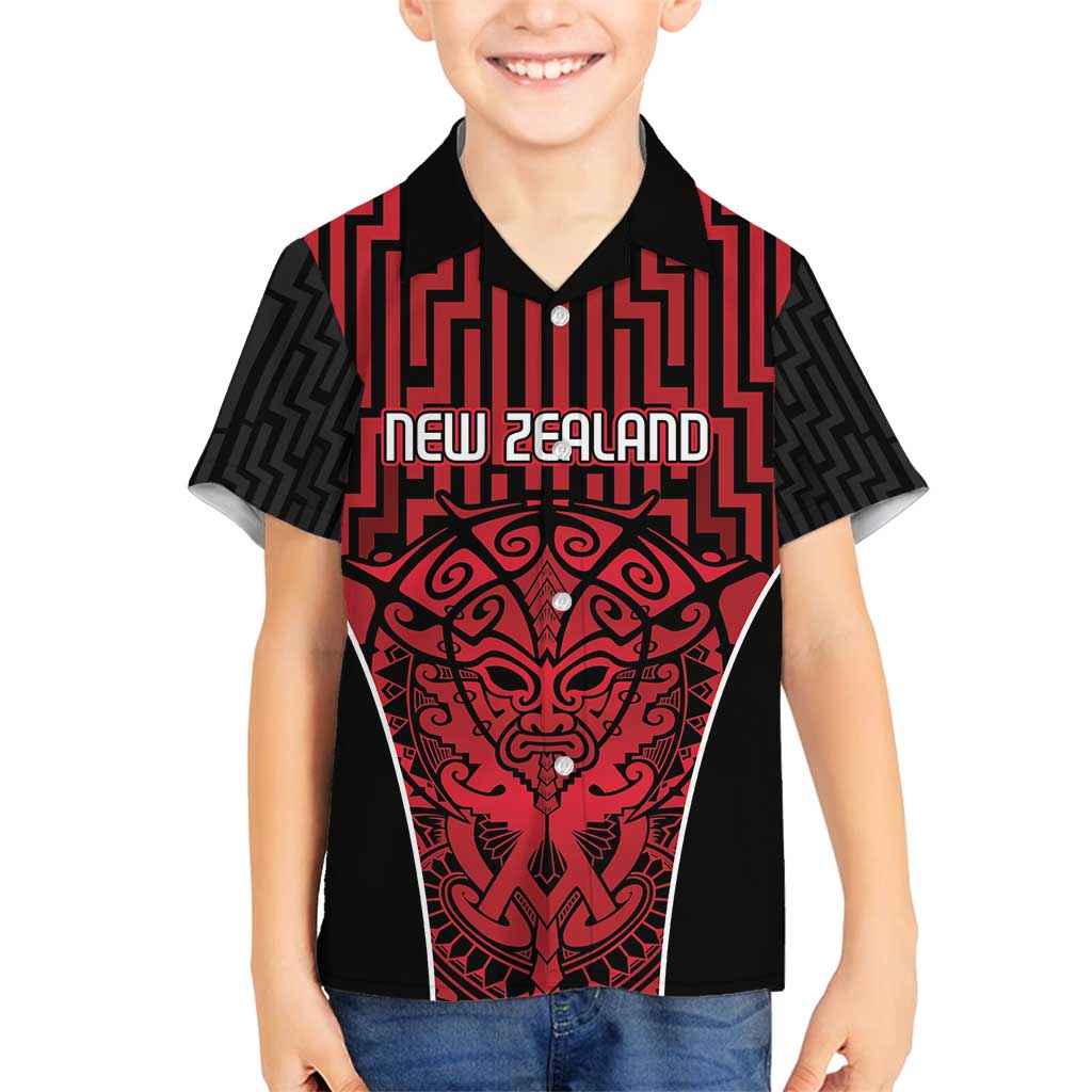 Custom Basketball New Zealand Family Matching Off Shoulder Maxi Dress and Hawaiian Shirt Red Maori Ta Moko Indigenous - Aussie Hoodie