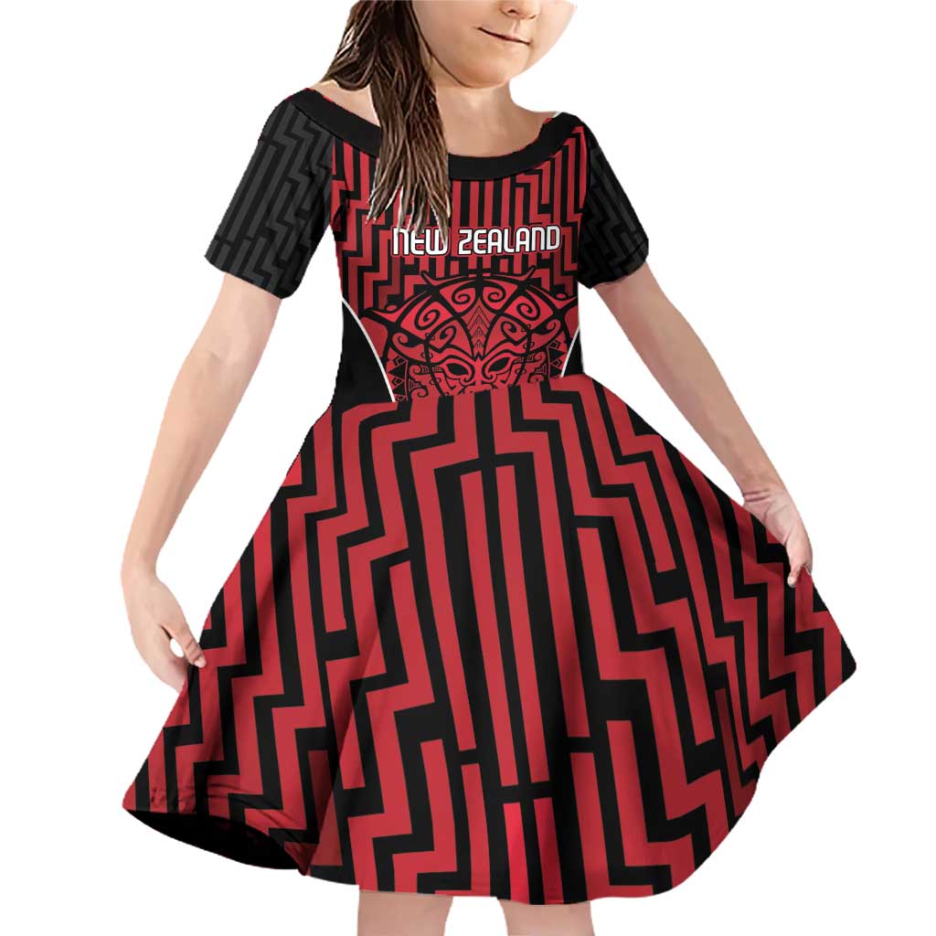 Custom Basketball New Zealand Family Matching Off Shoulder Short Dress and Hawaiian Shirt Red Maori Ta Moko Indigenous - Aussie Hoodie