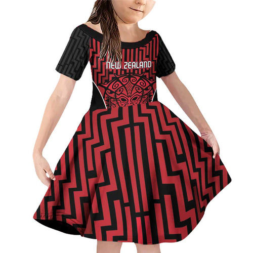 Custom Basketball New Zealand Family Matching Off Shoulder Short Dress and Hawaiian Shirt Red Maori Ta Moko Indigenous - Aussie Hoodie