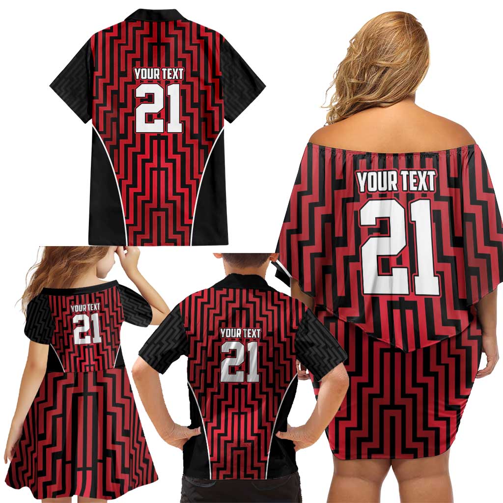 Custom Basketball New Zealand Family Matching Off Shoulder Short Dress and Hawaiian Shirt Red Maori Ta Moko Indigenous - Aussie Hoodie