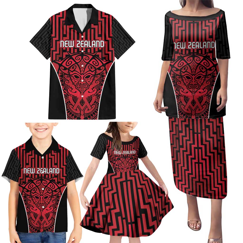 Custom Basketball New Zealand Family Matching Puletasi and Hawaiian Shirt Red Maori Ta Moko Indigenous - Aussie Hoodie