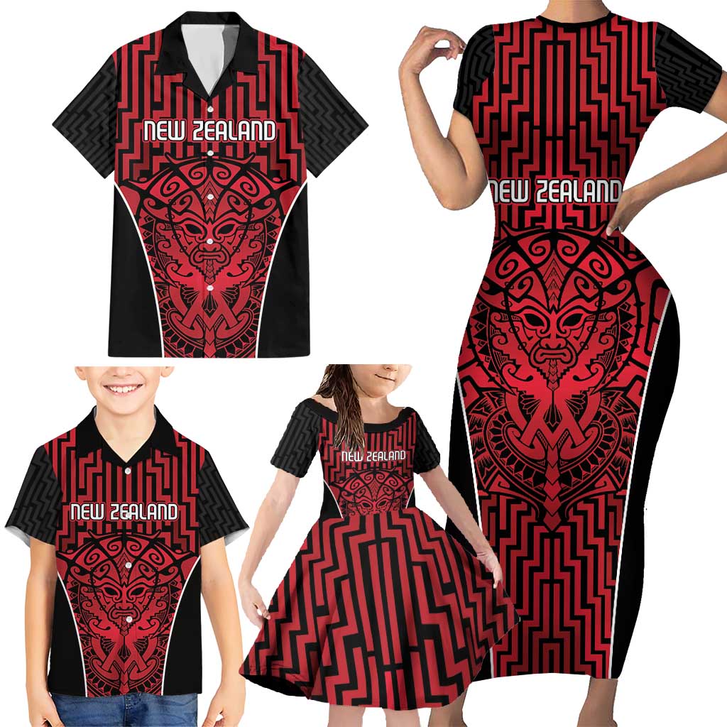 Custom Basketball New Zealand Family Matching Short Sleeve Bodycon Dress and Hawaiian Shirt Red Maori Ta Moko Indigenous - Aussie Hoodie
