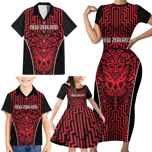 Custom Basketball New Zealand Family Matching Short Sleeve Bodycon Dress and Hawaiian Shirt Red Maori Ta Moko Indigenous - Aussie Hoodie