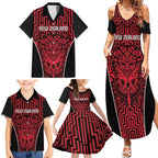 Custom Basketball New Zealand Family Matching Summer Maxi Dress and Hawaiian Shirt Red Maori Ta Moko Indigenous - Aussie Hoodie